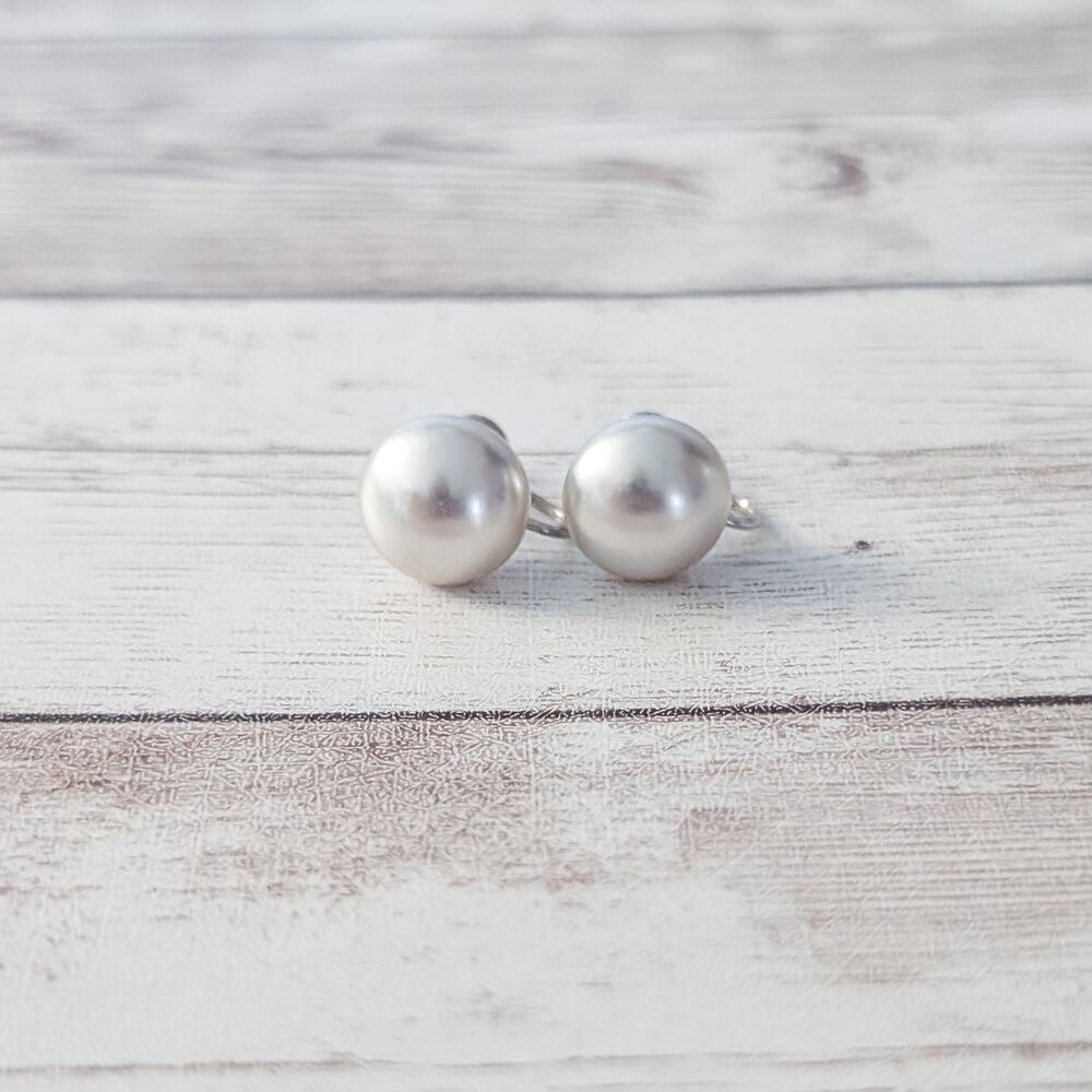 Vintage Screw Back Earrings 0.5" Faux Pearl Classic Stylish - Stamped "Sterling"